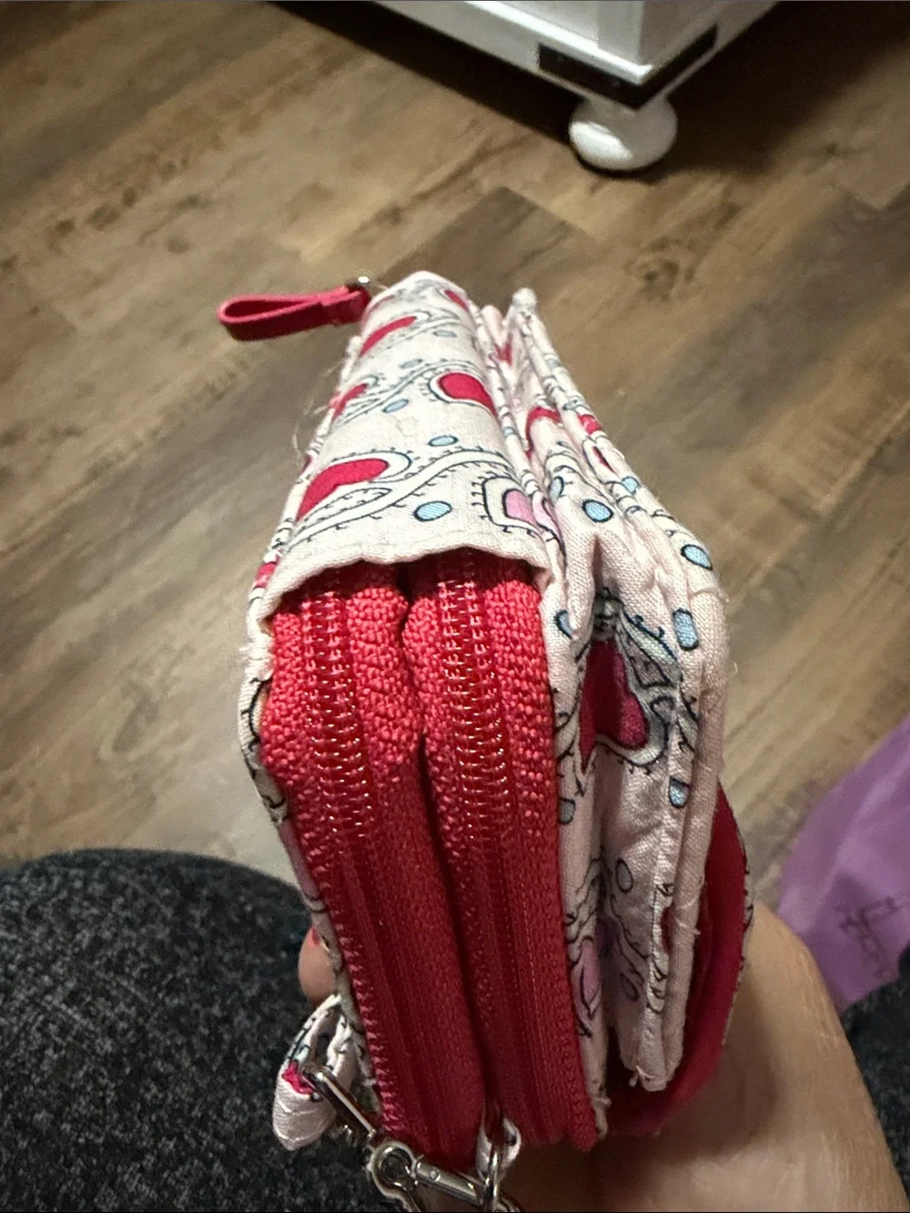 Stitched Heart Vines Print Crossbody Bag in Pink and Cream